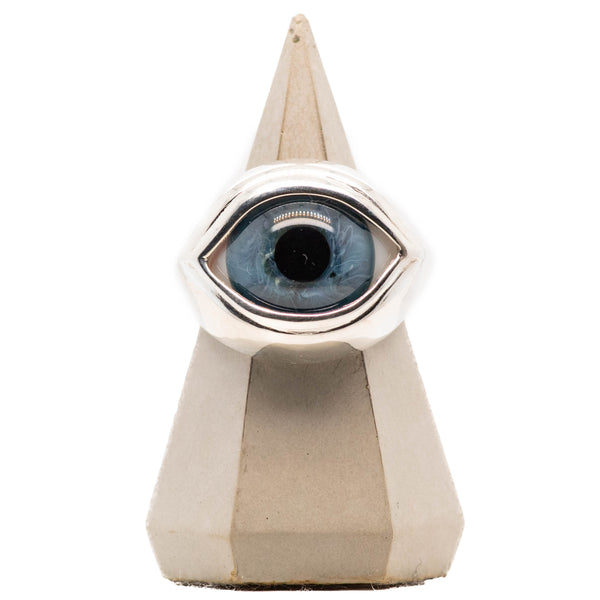 Dark Blue Silver Classic Glass Eye Ring