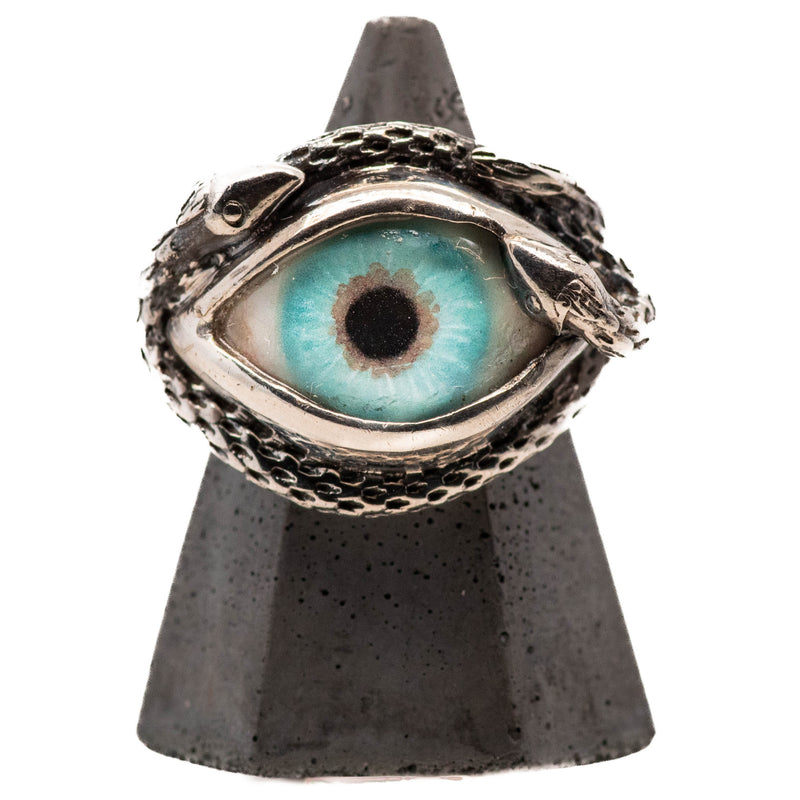 Hand Painted Blue Ojo De Medusa Eye Ring