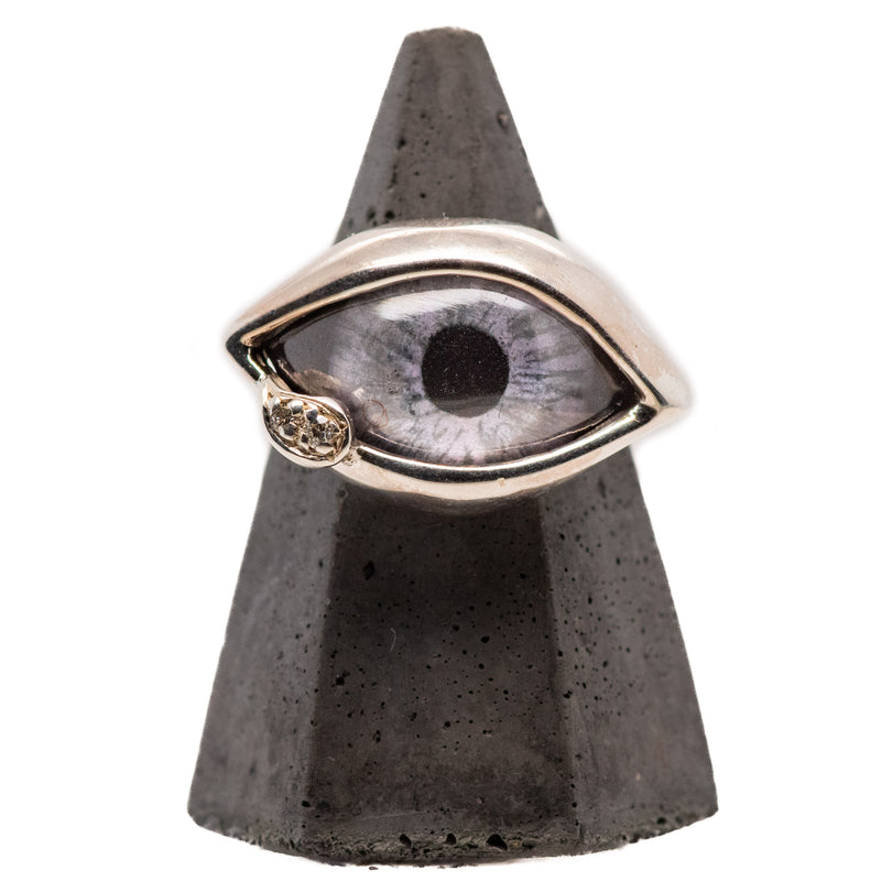 Hand Painted Lavender Silver Dali Eye Ring with Teardrop