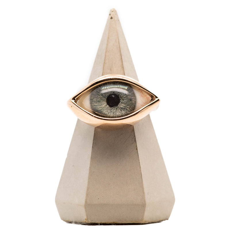 Hand Painted Blue Gold Dali Eye Ring