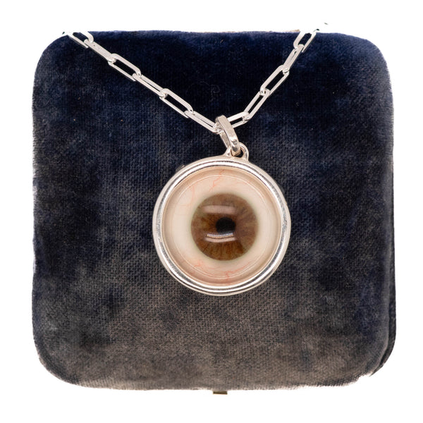 Hand Painted Brown Silver Eye Pendant