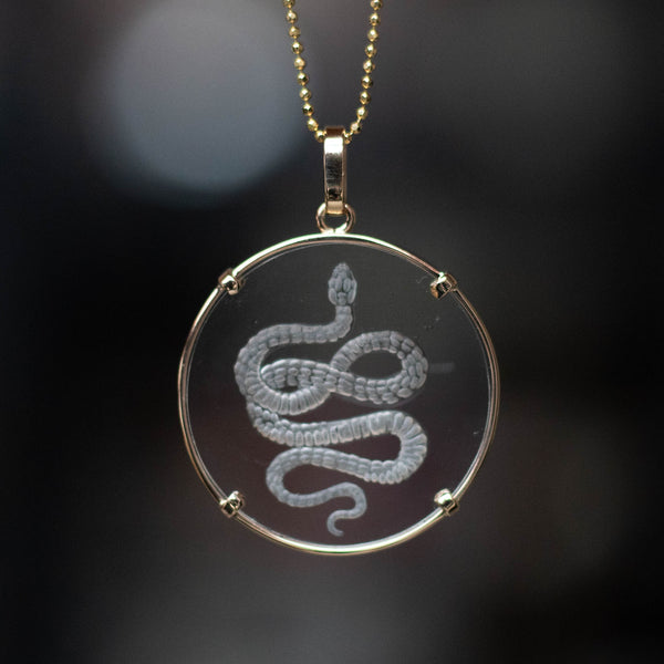Clear Crystal Snake Gold Circle Pendant