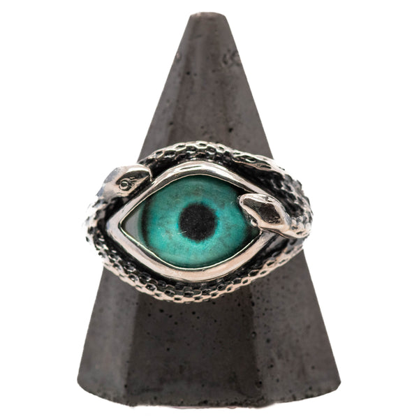 Hand Painted Blue Ojo De Medusa Eye Ring (smaller version)