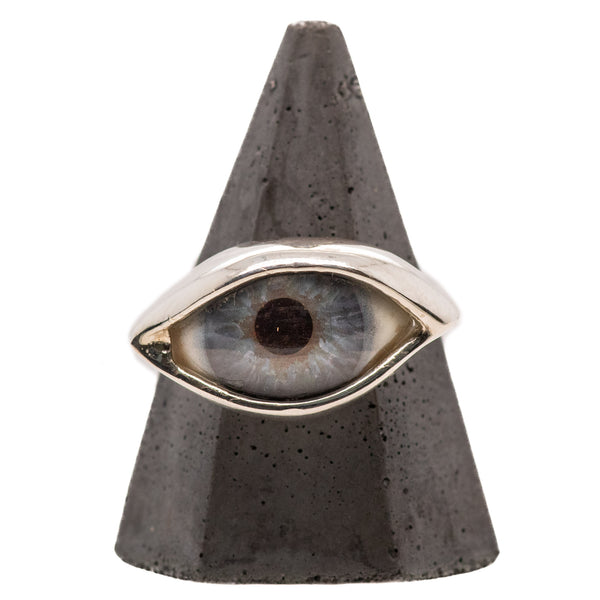 Hand Painted Blue Silver Dali Eye Ring