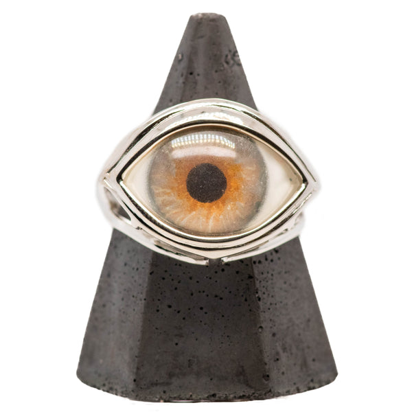 Hand Painted Hazel Silver Skeleton Eye Ring