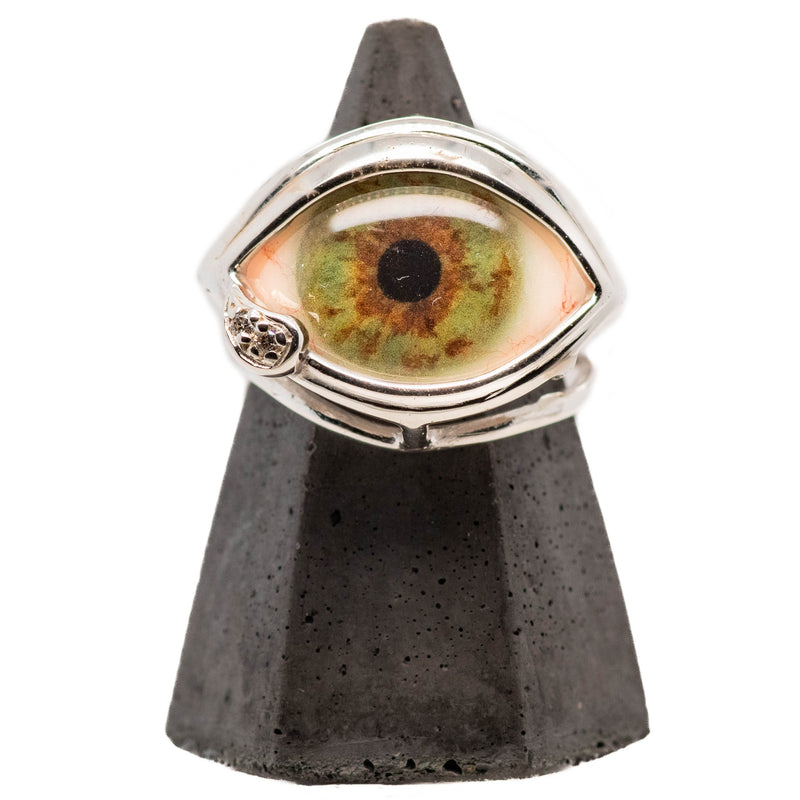 Hand Painted Hazel Silver Skeleton Eye Ring with Teardrop