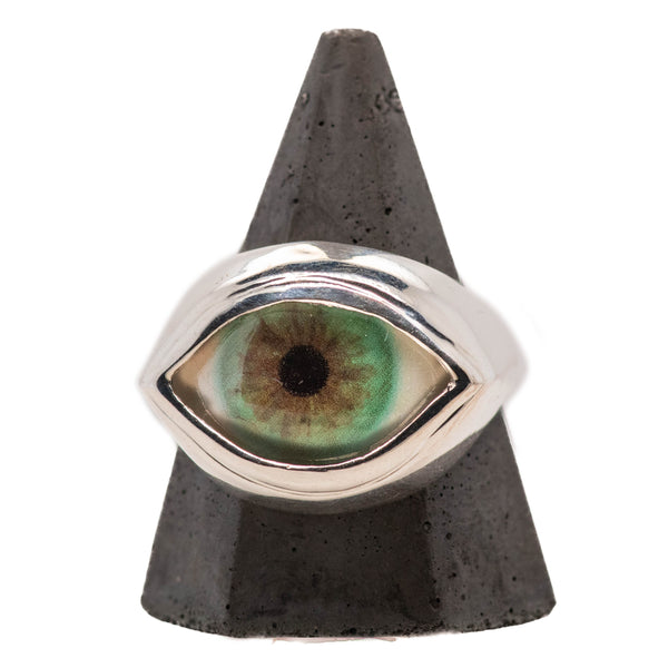 Hand Painted Hazel Silver Classic Eye Ring