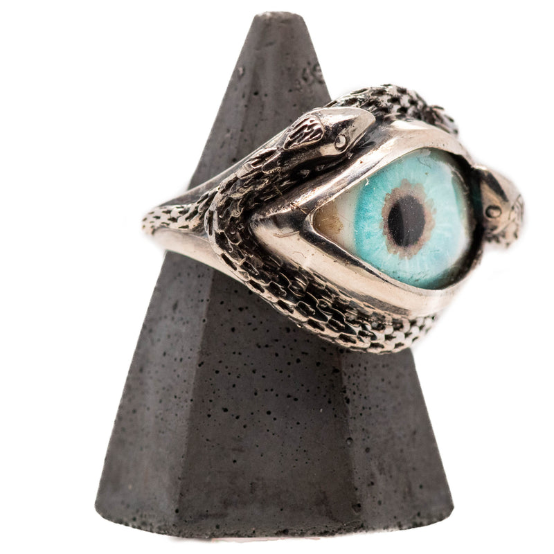 Hand Painted Blue Ojo De Medusa Eye Ring