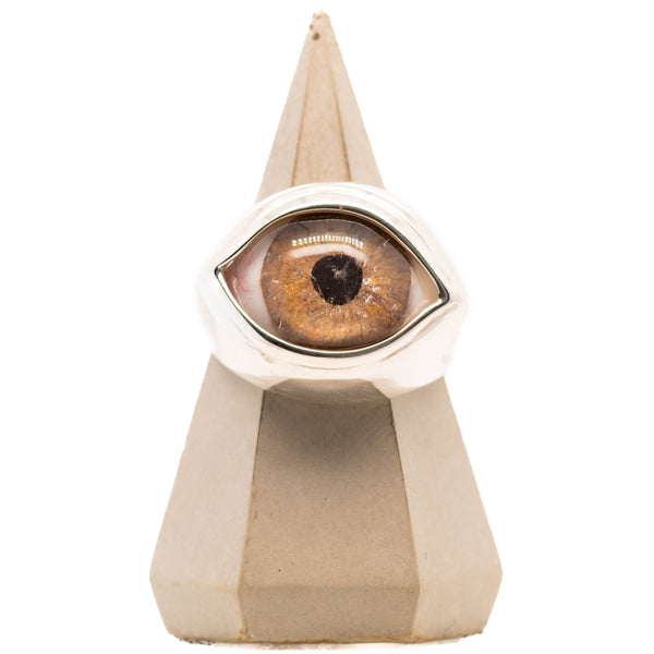 Hand Painted Brown Silver Classic Eye Ring