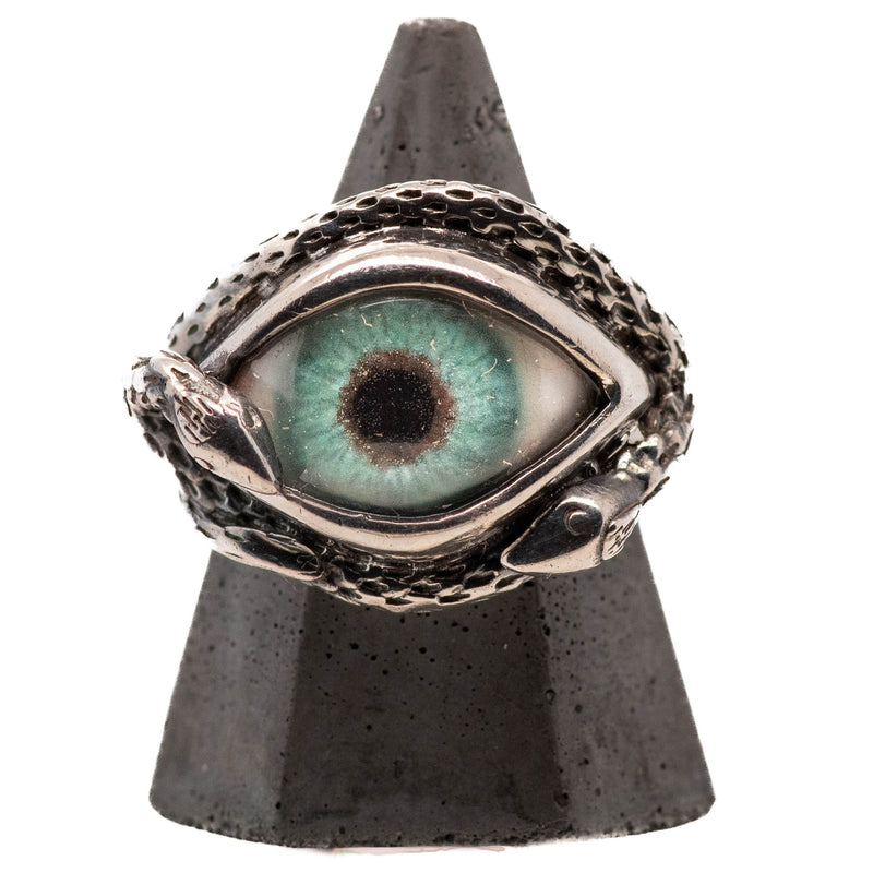 Hand Painted Blue Ojo De Medusa Eye Ring