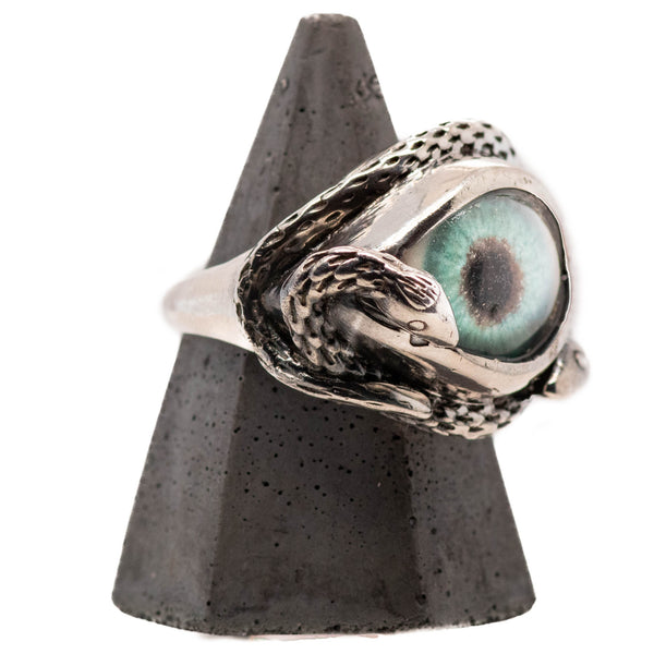 Hand Painted Blue Ojo De Medusa Eye Ring