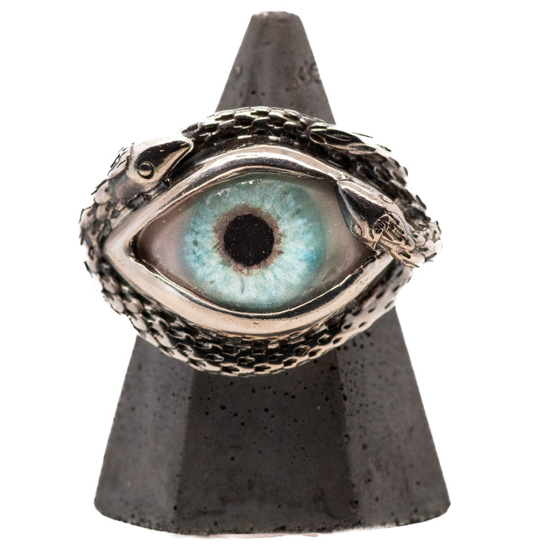 Hand Painted Blue Ojo De Medusa Eye Ring