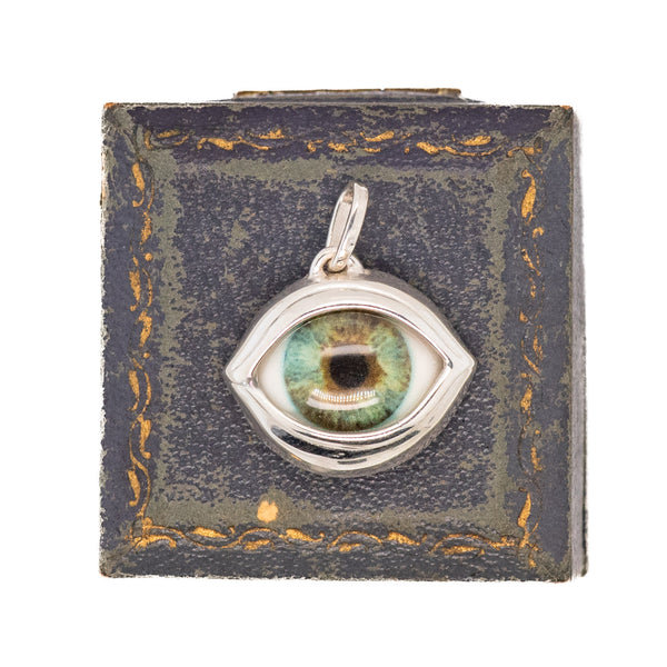 Hand Painted Turquoise Silver Classic Eye Pendant