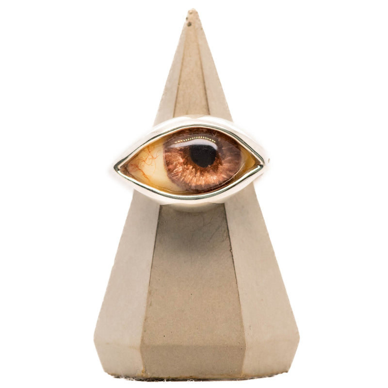 Hand Painted Brown Pink Silver Dali Eye Ring