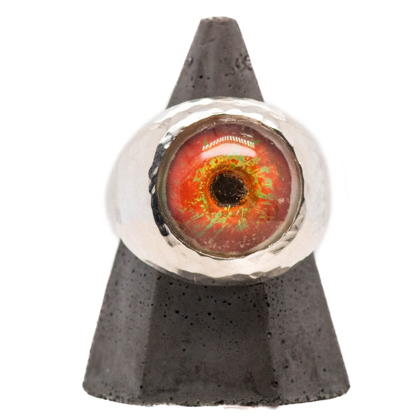 Hand Painted Multicolored Silver Hammered Bubble Eye Ring