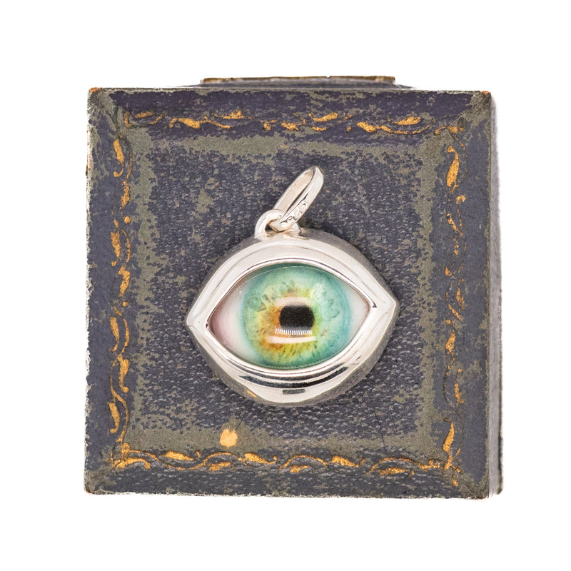 ON HOLD FOR miss666ink ONLY. Hand Painted Turquoise Silver Classic Eye Pendant