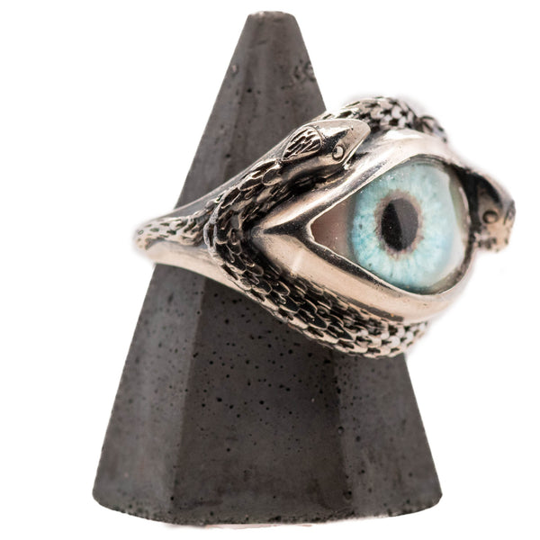 Hand Painted Blue Ojo De Medusa Eye Ring