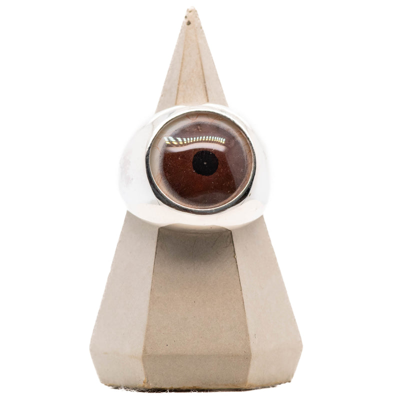 Brown Silver Bubble Glass Eye Ring