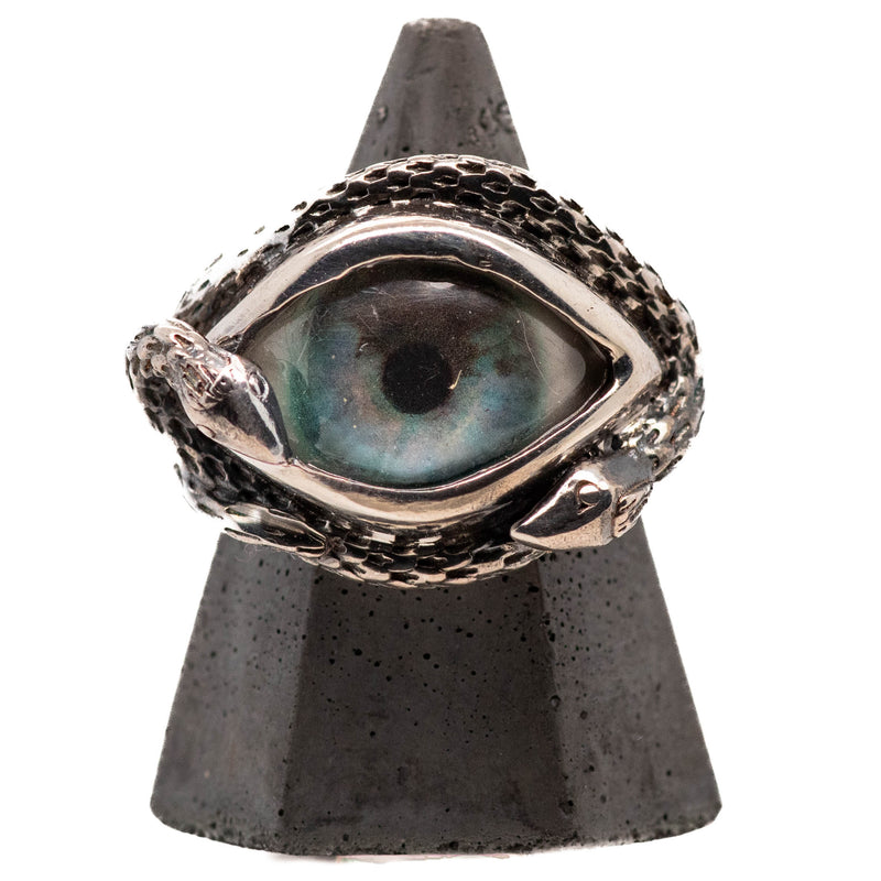 Hand Painted Blue Ojo De Medusa Eye Ring