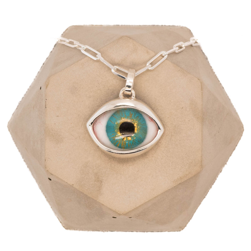 Hand Painted Turquoise Silver Classic Eye Pendant