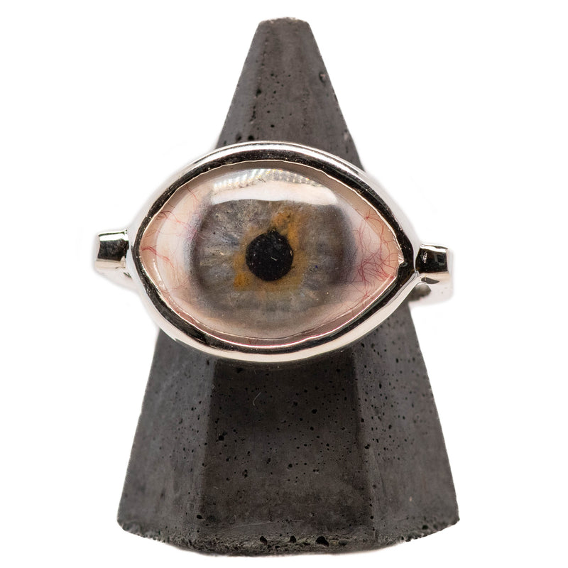 Hand Painted Blue Silver Eye Ring