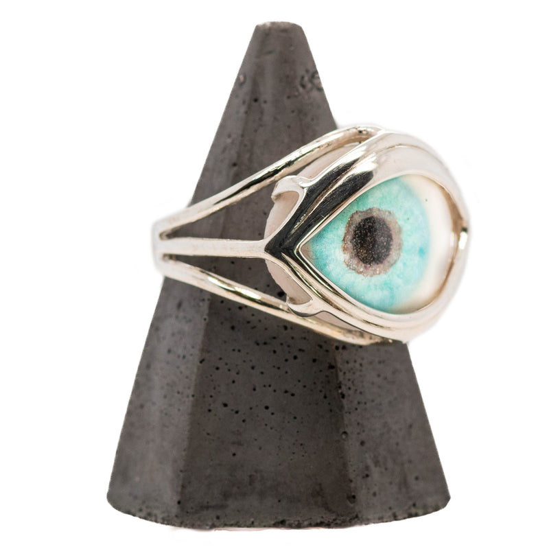 Hand Painted Turquoise Silver Skeleton Eye Ring