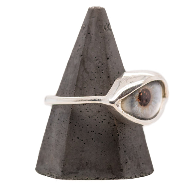 Hand Painted Blue Silver Dali Eye Ring