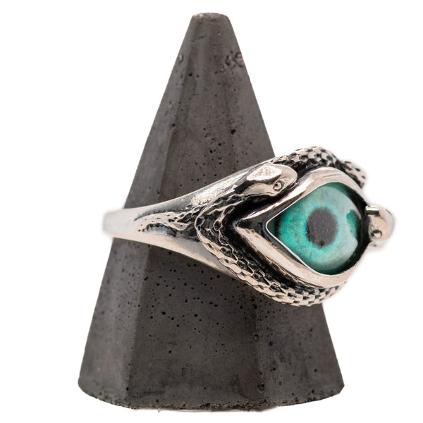 Hand Painted Blue Ojo De Medusa Eye Ring (smaller version)