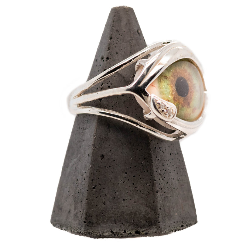 Hand Painted Hazel Silver Skeleton Eye Ring with Teardrop