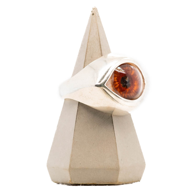 Hand Painted Red Brown Silver Classic Eye Ring
