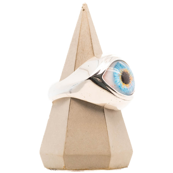 Hand Painted Bright Blue Silver Classic Eye Ring