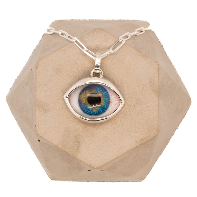 Hand Painted Blue Silver Classic Eye Pendant