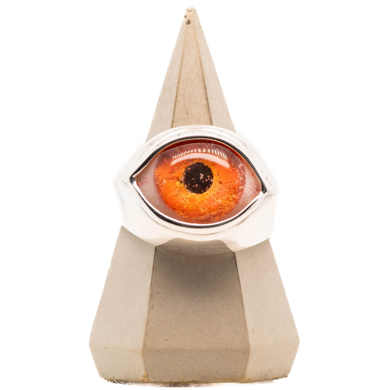 Hand Painted Orange Silver Classic Eye Ring