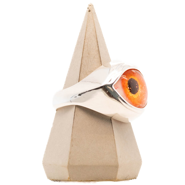 Hand Painted Orange Silver Classic Eye Ring