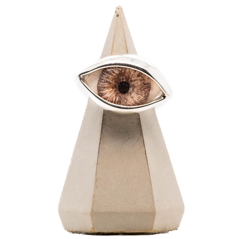 Hand Painted Pink Brown Silver Dali Eye Ring