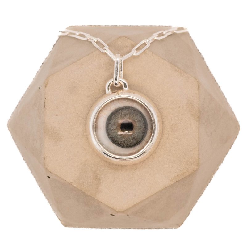 Hand Painted Grey Blue Silver Bubble Eye Pendant