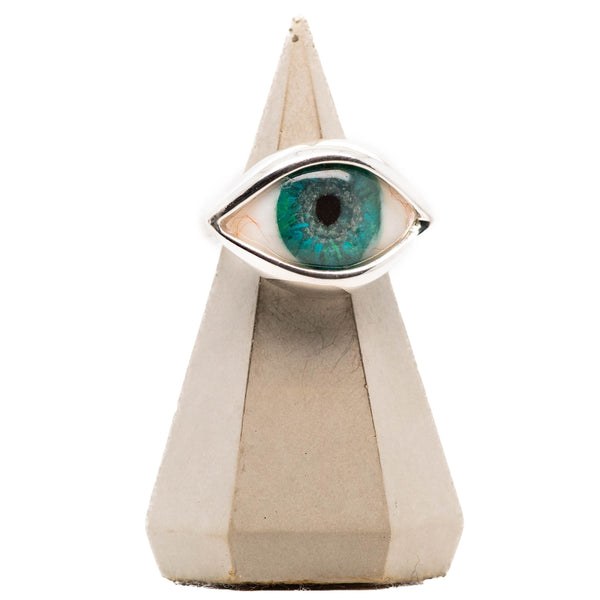 Hand Painted Turquoise Silver Dali Eye Ring