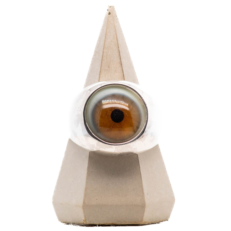 Light Brown Silver Bubble Glass Eye Ring