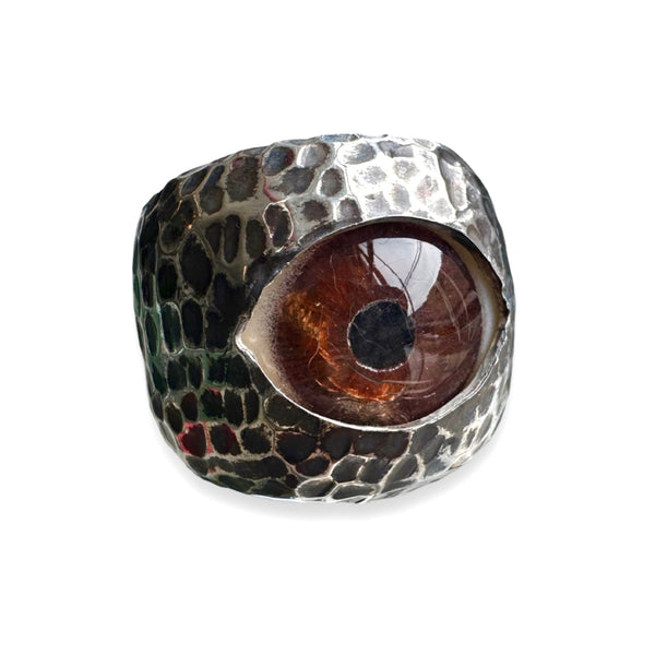 Thorns & Roses Hand Painted Brown Silver Eye Ring