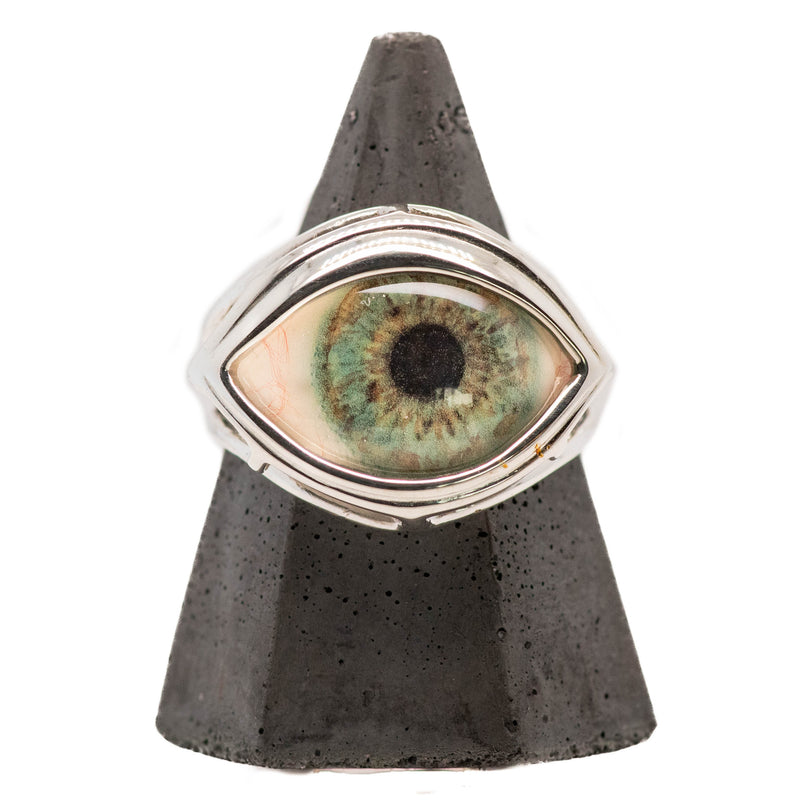 Hand Painted Blue Silver Skeleton Eye Ring