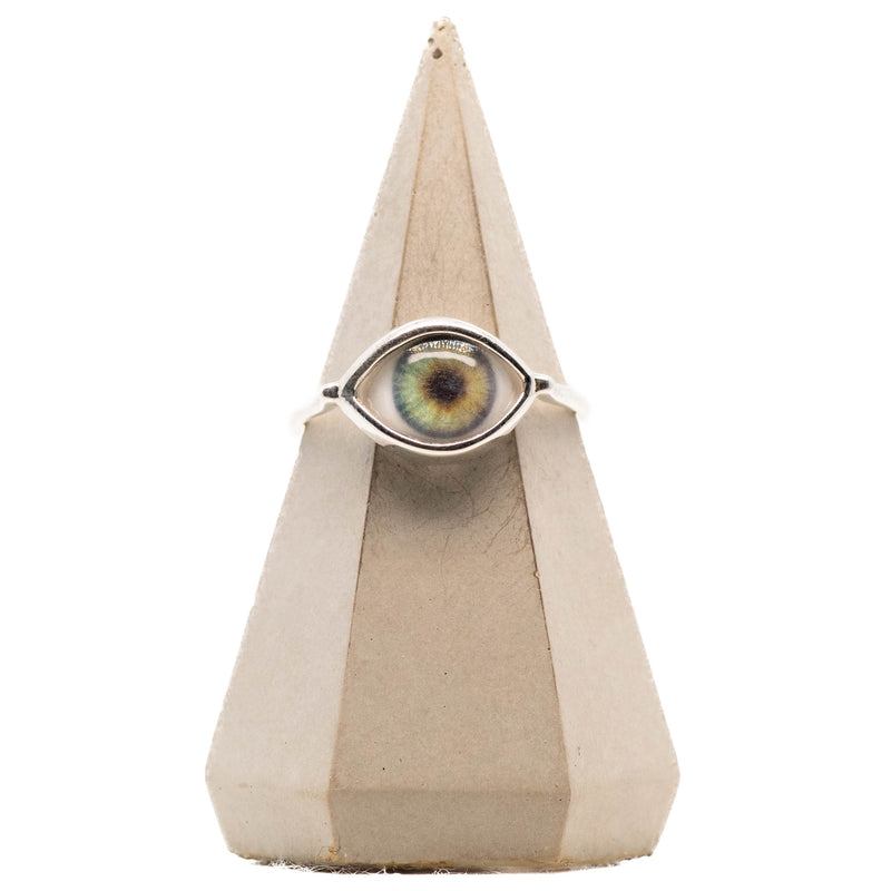 Green Hazel Silver Mini Eye Ring