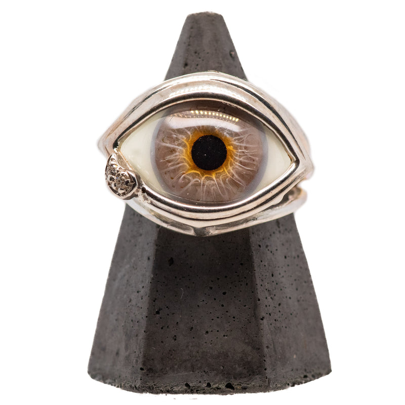 Hand Painted Hazel Silver Skeleton Eye Ring with Teardrop