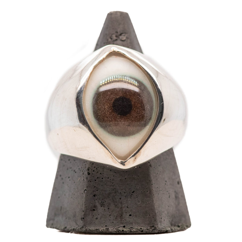 Hand Painted Brown Silver King Eye Ring