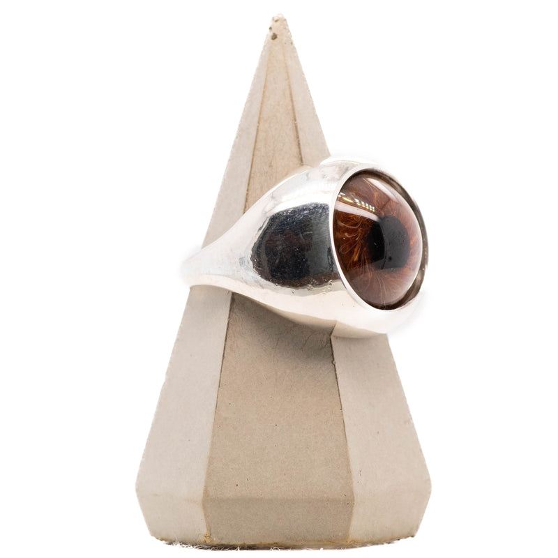 Brown Silver Bubble Glass Eye Ring