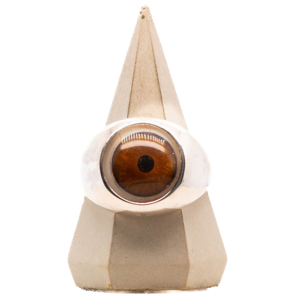 Hand Painted Brown Silver Bubble Eye Ring