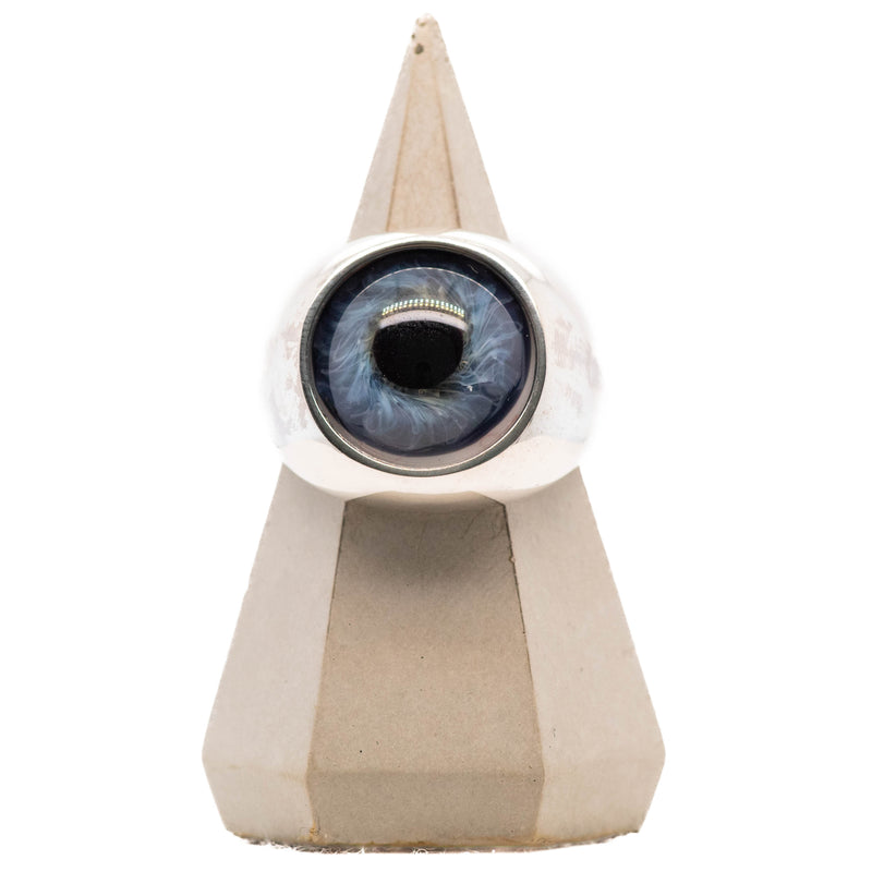Blue Silver Bubble Glass Eye Ring