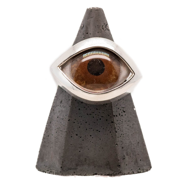 Hand Painted Brown Silver Eye Ring