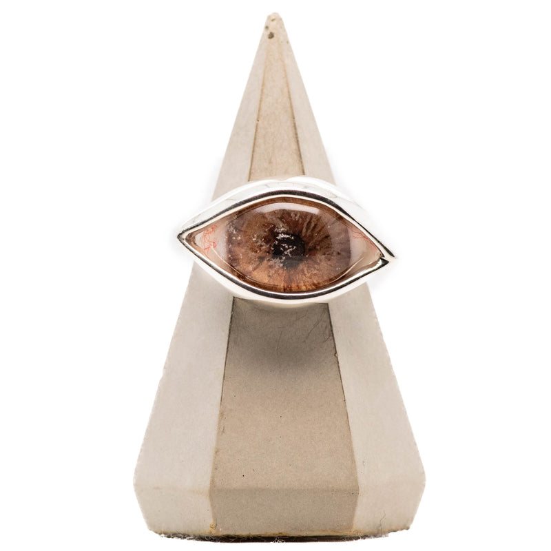 Hand Painted Brown Silver Dali Eye Ring