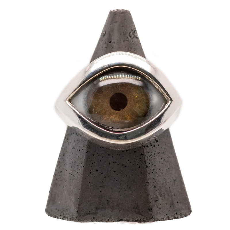 Hand Painted Brown Silver Eye Ring