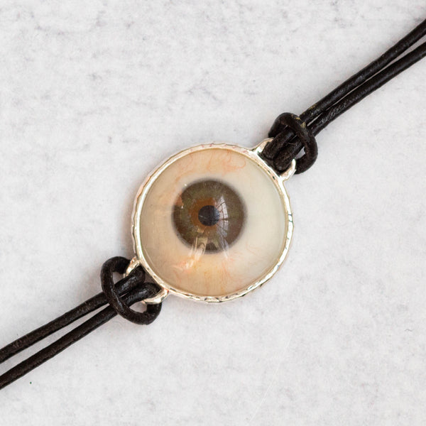 Hand Painted Hazel Silver Leather Eye Bracelet